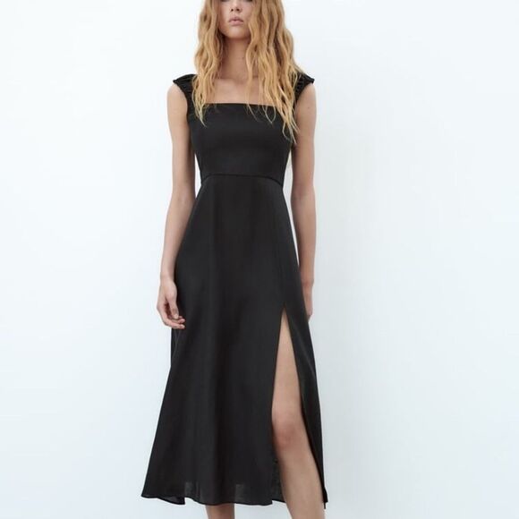 Zara Black Midi Dress with Lace-Up Back - Picture 10 of 13
